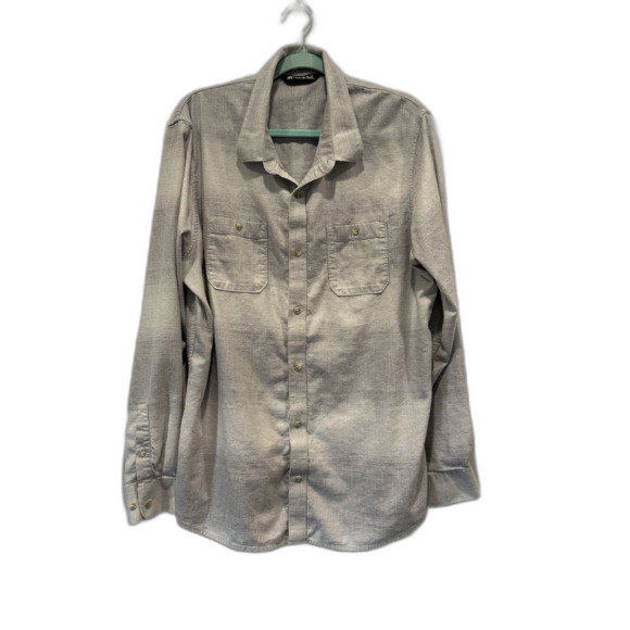 Travis Mathew Shirt Button Up Gray Ombre Stripe Top Cotton Rayon Men sz XL - Picture 1 of 8